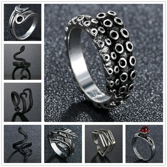 Gothic Rings For Women Men Silvery Color Sea Squid Octopus Ring Fashion Jewelry Vintage Rock Opened Size Anillos