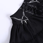 Gothic Skirt Sexy Cute Black Mini Women Drawstring Folds High Waist Irregular Ruffle Patchwork Fairycore Short Skirts Mori Girl