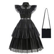 Gothic Style Black Dress Wensday Party Ball Gown Children Halloween Cosplay Adams Family Costume