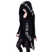 Gothic Punk Moon Printed Fashioanble Hooded Black Cardigan Thin Causal Soft Irregural Coat Cosplay Costumes