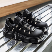 Women's Gothic Woman Sneakers  Ankle Boots Punk Style Black Shoes Rock Metal Decor Lace-up Heel Height Platform Shoes
