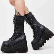 Design Ladies High Platform Boots Big Size Rivet Goth High Heels Boots Women Cosplay Wedges Punk Shoes Woman Gothic Shoes