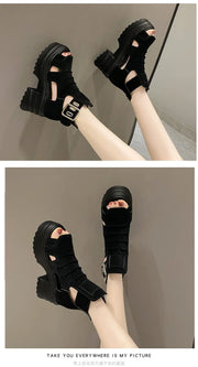 Comemore Gothic Platform Sandals Women Summer Wedges Peep Toe Gladiator Shoes Woman Thick Bottom 8cm High Heels Sandalias Mujer