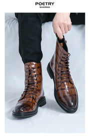 Men Fashionable Pointed Leather Chelsea Boots Versatile British Style Business High Top Casual Boots Men Street Motorcycle Boots