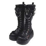 Motorcycle Boots Platform Boots For Women Wedges Knee High Black Lace Up Fashion Goth Gothic Boots Punk Shoes Girls Winter 2023