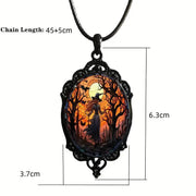 Gothic Horror Cameo Necklace Women Man Witch Jewelry Accessories Bat Castle Crow Black Cat Pumpkin Charm Rope Chain Choker Trend