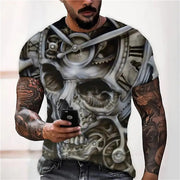 Men's Casual T-Shirt, Gothic Skull Heart Hands Graphic Black Short Sleeve Crew Neck Tee Cool Streetwear Halloween Fashion Top