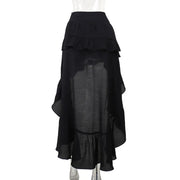 Goth Dark Kawaii Black Tiered Skirts 90S Retro Irregular Hem Party Bottoms Mall Gothic Women Fashion Dragging Skirt Alt Clothing