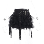 Black Women Punk High Waisted Goth Skirt Sexy Pleated Mini Skirt with Chain E Girl Lace-Up Tie PU Leather Corset Y2K Crop Tops