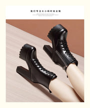 14cm Small Size 32-43 Fashion Genuien Leather Boots Fall 2025 Block High Heels Shoes Chunky Platform Short Ankle Boots Model