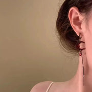 Gothic Star Red Moon Gem Asymmetric Earrings Hip-pop Water Droplet Pendant Tassel Chain Ear Buckle Eardrop Jewelry Halloween