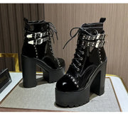 14CM Ankle Knight Boots High Heels Shoes For Nightclub Thick Heel Platform Boots Cool Black Punk Girls Footwear High Quality