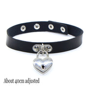 Choker Collar Necklace Woman Black Punk Sexy PU Leather Heart Lock Key Spike Chocker Gothic Cosplay Accessories Party Jewelry