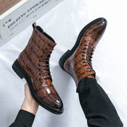 Men Fashionable Pointed Leather Chelsea Boots Versatile British Style Business High Top Casual Boots Men Street Motorcycle Boots