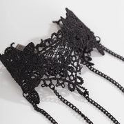 IngeSight.Z Gothic Black Hollow Lace Nail Set Bracelet for Women Goth Halloween Ghost Finger Bracelet Holiday Party Jewelry