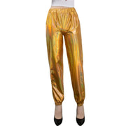 Women's Mid Waist Solid Colour Shiny Glossy Sweatpants Nine Minute Pants Fashion hip-hop trousers Disco Bottoms