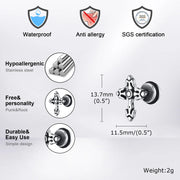 Gothic Cross Earrings for Men Boys,Waterproof Stainless Steel Stud Earrings,Rock Punk Prayer Jewelry Halloween Gifts