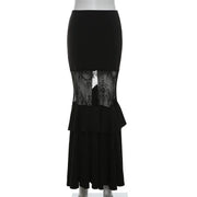 Gothic Mermaid Trumpet Skirt for Women Darkwear Sexy Hollow Out High Waist Slim Fit Fishtail Half Skirt Female Patchwork