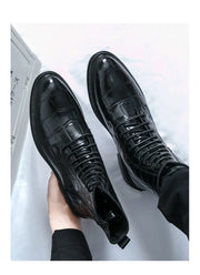 Men Fashionable Pointed Leather Chelsea Boots Versatile British Style Business High Top Casual Boots Men Street Motorcycle Boots