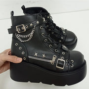 New Gothic Style Platform Vampire Cosplay Women Mid-calf Boots 2024 Winter Wedges Comfy Women Motorcycle Boots Shoes