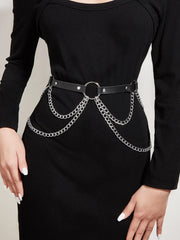 Women's Gothic Punk Belt PU Leather Multi Chain & O Rings Harness Style Corset Belt Gothic Halloween Costume Accessory Festival
