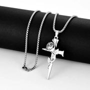 Gothic punk rose men's necklace fashionable hip-hop retro cross pendant popular jewelry decoration gift