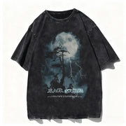 Gothic Hip Hop Print Tee Men Women Clothing Fashion Cool Classic O-collar Gothic Print T Shirt Summer Y2K Vintage Washed T-shirt