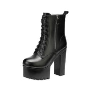 14cm Small Size 32-43 Fashion Genuien Leather Boots Fall 2025 Block High Heels Shoes Chunky Platform Short Ankle Boots Model