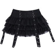 Black Women Punk High Waisted Goth Skirt Sexy Pleated Mini Skirt with Chain E Girl Lace-Up Tie PU Leather Corset Y2K Crop Tops