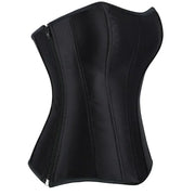 Gothic Black Satin Overbust Corset Top for Women Sexy Lace-Up Side Zipper Waist Bustiers Body Shaper Lingerie