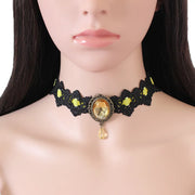 Gothic Black Lace Necklace Collar Choker Velvet Crystal Vintage Gothic Chain Pendant Woven Necklace Collarbone Chain