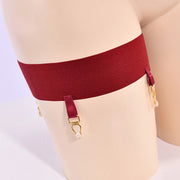 Gothic Elastic Thigh-high Garter Belt With Non-slip Band Cosplay Sexy Lingerie Elastic Leg Harness 4 Metal Buckles Socks Clips