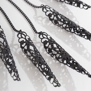 IngeSight.Z Gothic Black Hollow Lace Nail Set Bracelet for Women Goth Halloween Ghost Finger Bracelet Holiday Party Jewelry