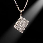 Gothic Style Religious Bible Men’s Necklace Alloy Steel Vintage Flipped Bible Pendant Necklace Gifts For Friend