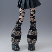 Gothic Leopard Print Lace-up Leggings Leg Warmers Punk Stocking Calf Socks Sexy Party Long Spliced Leggings Women's Socks