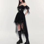 Sexy Gothic Skirts For Women Hotsweet Irregular Mesh Black Skirt Streetwear Elastic Waist Front Short Back Long Y2K Lady's Skirt
