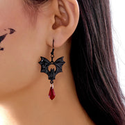 Gothic Bat Earrings Black Red Crystal Fringe Drop Pendant Dark Halloween Dangle Jewelry For Women Men Party Accessories Gifts