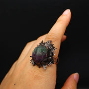Gothic Natural Crystal Rings Boho Hypoallergenic Adjustable Rings Alloy Unique Design Raw Stone Rings Alternative Fashion
