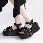 Women Fashion Buckle Platform Sandals Thick Bottom Wedge Heel Sandals Chain Decor Gothic Summer Shoes Women Sandalias De Mujer