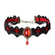 Gothic Black Lace Necklace Collar Choker Velvet Crystal Vintage Gothic Chain Pendant Woven Necklace Collarbone Chain