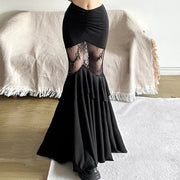Gothic Mermaid Trumpet Skirt for Women Darkwear Sexy Hollow Out High Waist Slim Fit Fishtail Half Skirt Female Patchwork