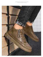 Men's boots autumn and winter new warm plush outdoor casual boots work boots fashion versatile soft soled comfort leather boots