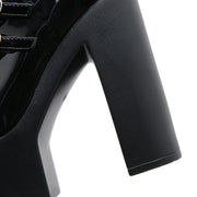 Gdgydh Block Heels Pumps for Women Fashion Multi Buckle Strap Heart Design Dress Shoes Side Zipper High Heels Mary Jane Shoes