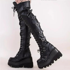 Long boots 2025 new European and American metal buckle strap thick soled high boots women's plus size women's boots