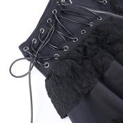 Black Women Punk High Waisted Goth Skirt Sexy Pleated Mini Skirt with Chain E Girl Lace-Up Tie PU Leather Corset Y2K Crop Tops
