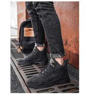 Men's High-top Boots in Solid Color Retro Style Fashionable Flat and Durable Handcrafted All-season Outdoor Work Boots