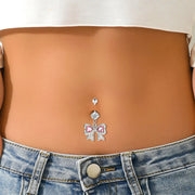 Fashion Navel Ring Delicate Zircon Bow Heart Belly Button Ring Piercing Barbell Pendant For Women Girls Body Piercing Jewelry