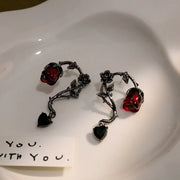 Gothic Red Rose Blossom Earrings Women Punk Halloween Jewellery Creativity Fashion Gorgeous Statement Jewelry Girl Gifts