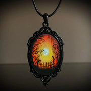 Gothic Horror Cameo Necklace Women Man Witch Jewelry Accessories Bat Castle Crow Black Cat Pumpkin Charm Rope Chain Choker Trend