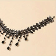 Gothic Dark Lace Choker Necklace Trend Artificial Crystal Bead Tassel Pendant Clavicle Necklace Women's Y2K Party Stage Jewelry